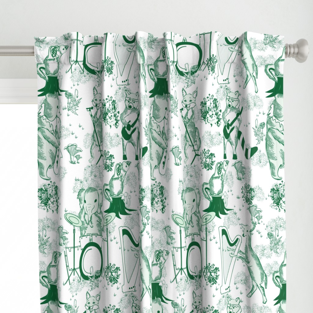 Jungle Jam- Whimsical Toile- Emerald Green Woodland Band- Large Scale