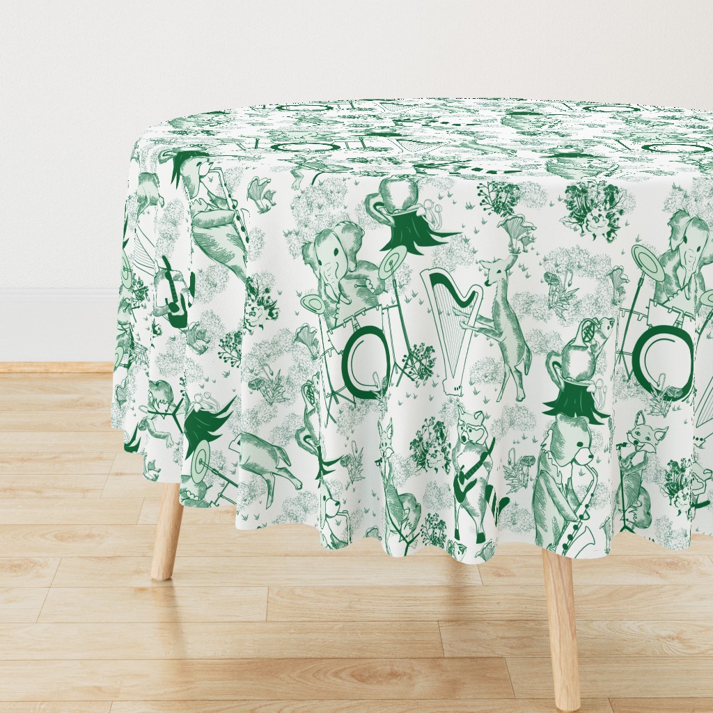 Jungle Jam- Whimsical Toile- Emerald Green Woodland Band- Large Scale