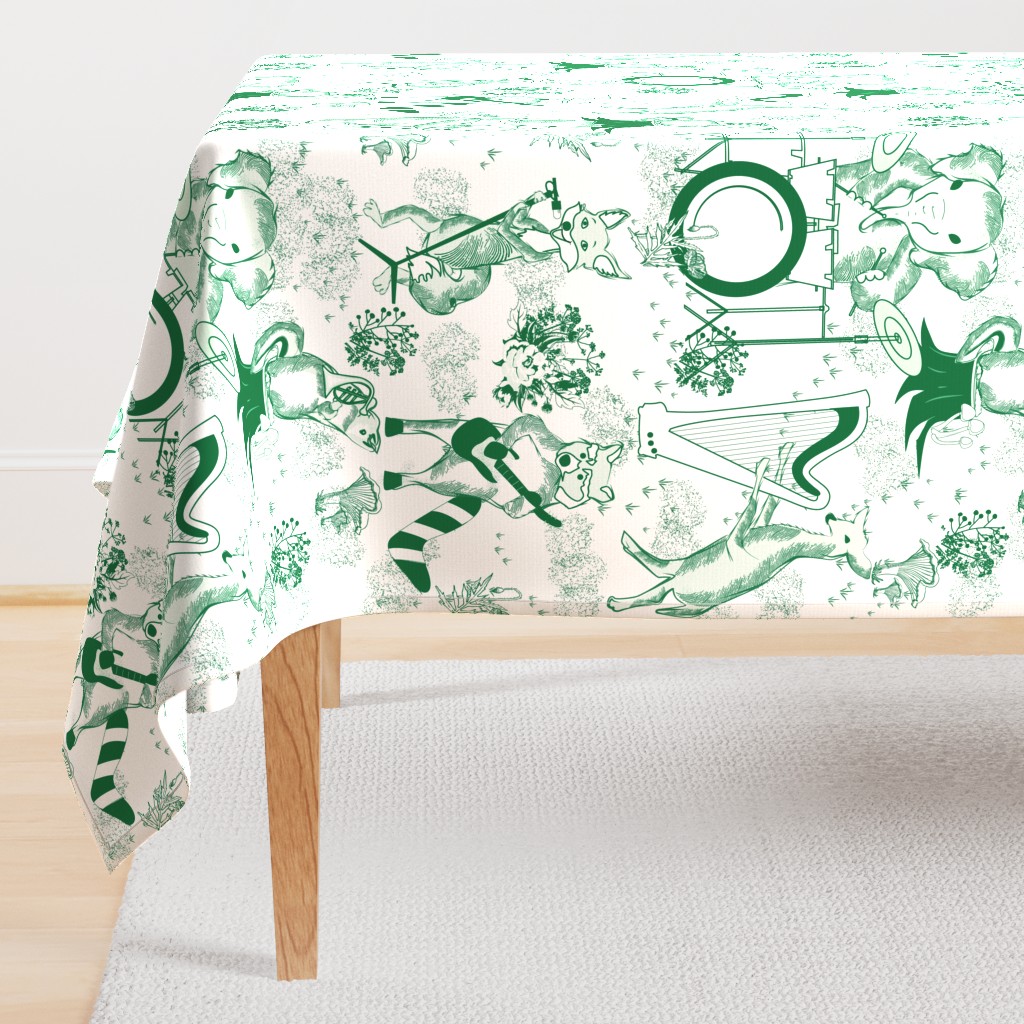 Jungle Jam- Whimsical Toile- Emerald Green Woodland Band- Large Scale