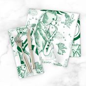 Jungle Jam- Whimsical Toile- Emerald Green Woodland Band- Large Scale