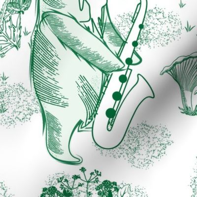 Jungle Jam- Whimsical Toile- Emerald Green Woodland Band- Large Scale