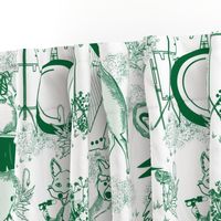 Jungle Jam- Whimsical Toile- Emerald Green Woodland Band- Large Scale