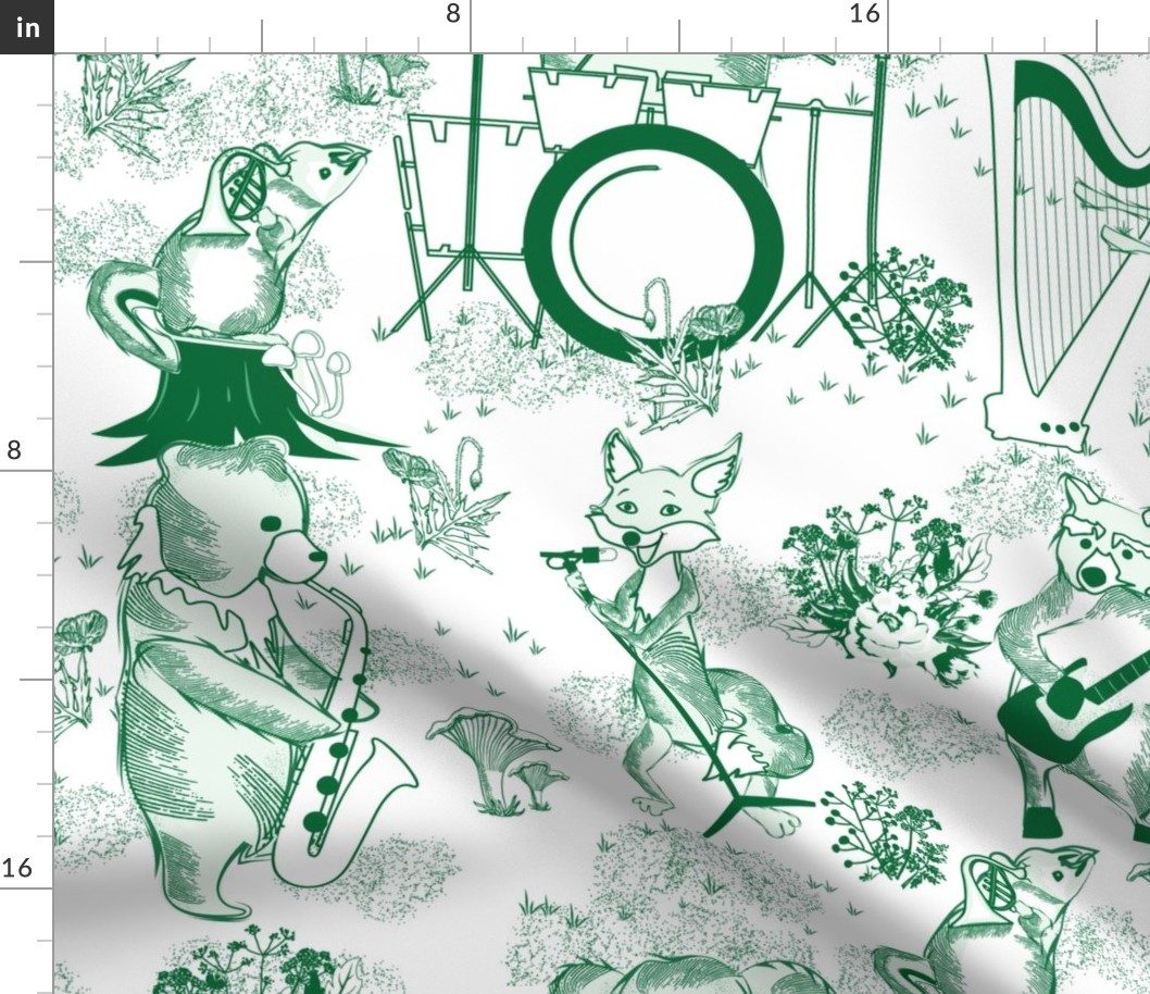 Jungle Jam- Whimsical Toile- Emerald Green Woodland Band- Large Scale