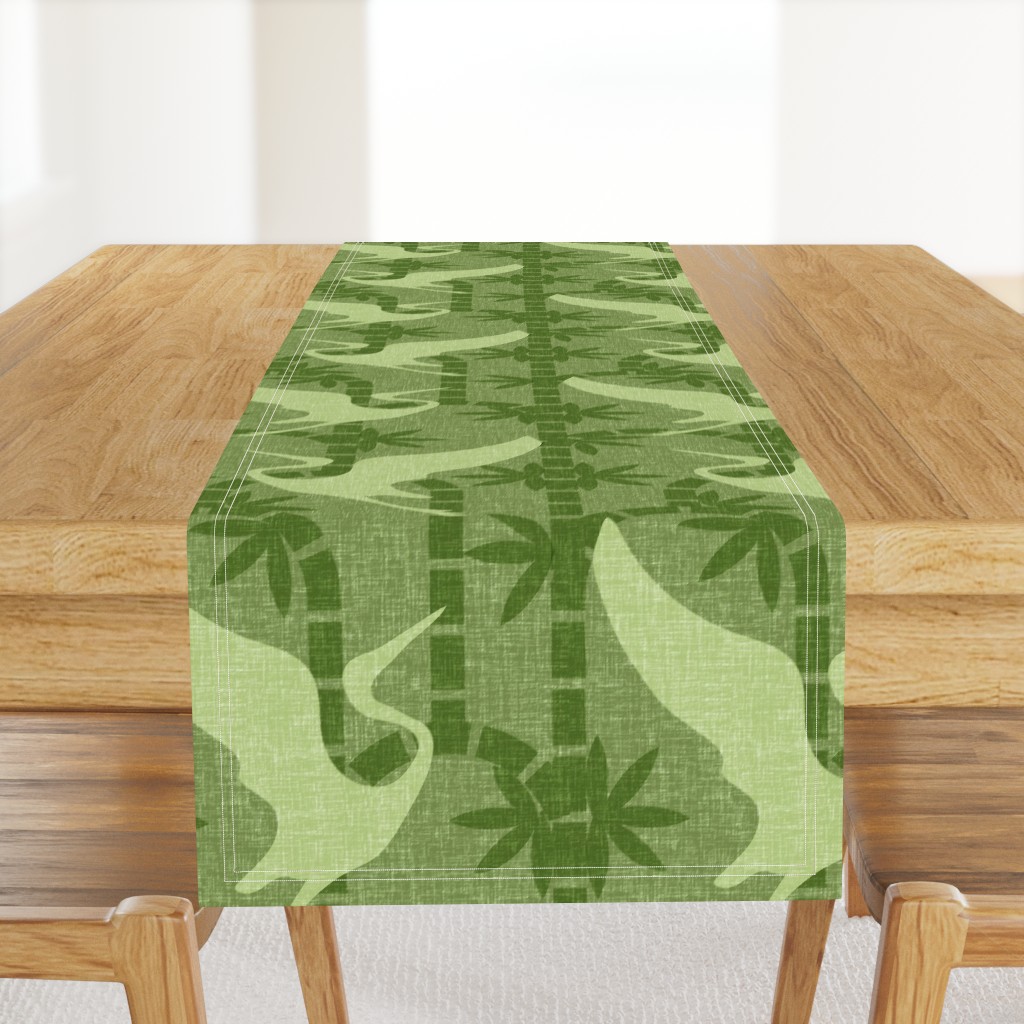 Zen Deco Tropics- Art Deco Bamboo and Cranes- Green- Large Scale