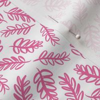 Tossed Foliage - Bright Pink on White