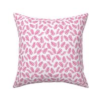 Tossed Foliage - Bright Pink on White