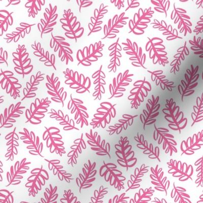 Tossed Foliage - Bright Pink on White
