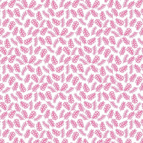 Tossed Foliage - Bright Pink on White