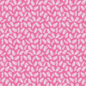 Tossed Foliage - White on Bright Pink
