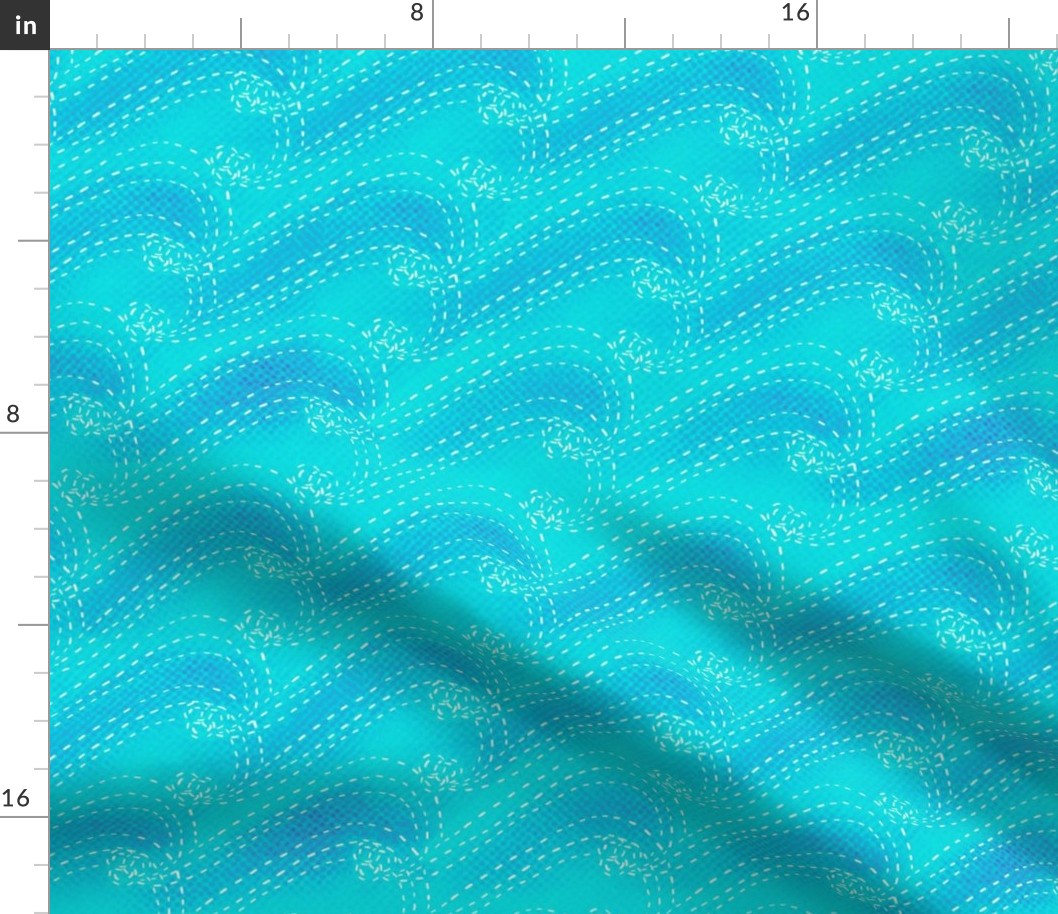 Sashiko waves - blue green 