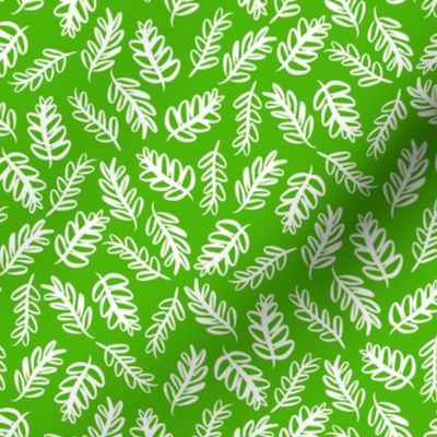 Tossed Foliage - White on Bright Green