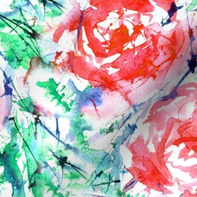 Scarlet red roses • large scale • watercolor flowers