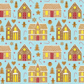 Gingerbread houses, blue (large scale)