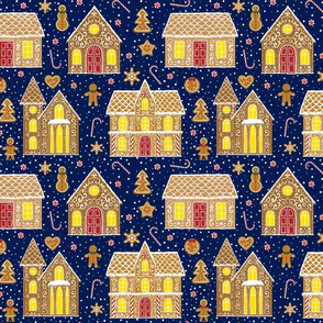 Gingerbread houses, dark blue (large scale)