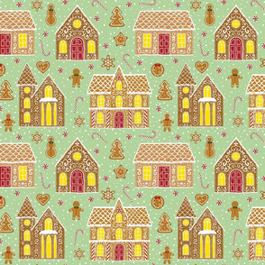 Gingerbread houses, green (large scale)