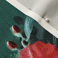 Oversized Retro Rose Chintz in Melon Pink on Dark Emerald Green