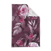 Over-sized Retro Rose Chintz in Monochrome Pink, Plum and Mauve