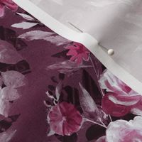 Small Retro Rose Chintz in Monochrome Pink, Plum and Mauve