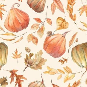 Fall Leaves and Pumpkins / Cream
