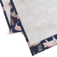 pink purple bronze floral piggies on navy linen