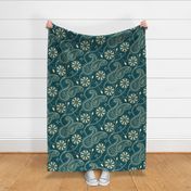 Chikankari Paisley Embroidery- Florals in dark teal- Large Scale 