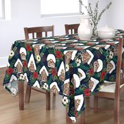 Gingerbread Houses and Christmas Florals - Medium Large Scale - Navy Background 