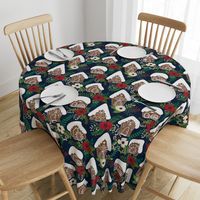 Gingerbread Houses and Christmas Florals - Medium Large Scale - Navy Background 