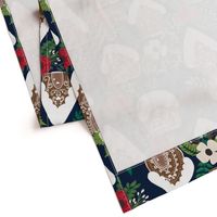 Gingerbread Houses and Christmas Florals - Medium Large Scale - Navy Background 