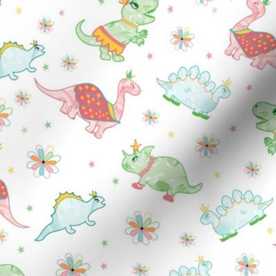 Dinosaur Princesses with Flowers and Stars