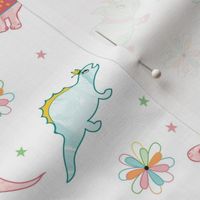 Dinosaur Princesses with Flowers and Stars