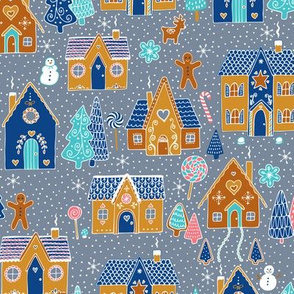 Gingerbread Houses in the snow - Silver grey