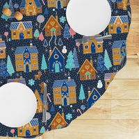 Gingerbread Houses in the snow - Navy - Large scale christmas design by Cecca Designs