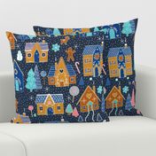 Gingerbread Houses in the snow - Navy - Large scale christmas design by Cecca Designs