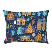 Gingerbread Houses in the snow - Navy - Large scale christmas design by Cecca Designs