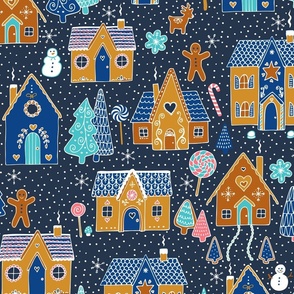 Gingerbread Houses in the snow - Navy