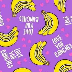 Love you bunches - bananas valentines - hearts - purple - LAD19