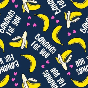 bananas for you - dark blue (pink hearts) - banana valentines - LAD19