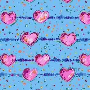 Watercolor hearts pink blue sparkles