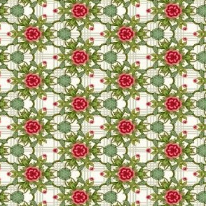 Red Floral Chintz on Ivory Cream