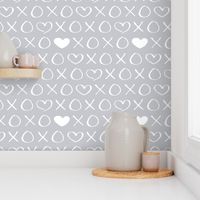 xoxo love sweet hearts and kisses print for lovers wedding and valentine in gender neutral soft cool gray