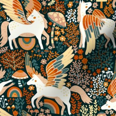 Whimsical Pegasus Forest - Orange - Small Version 