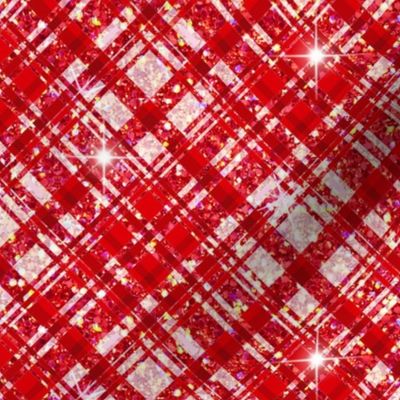 Plaid red pink glitter stars