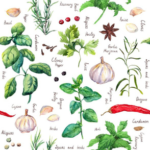 Herbs and spices watercolor pattern