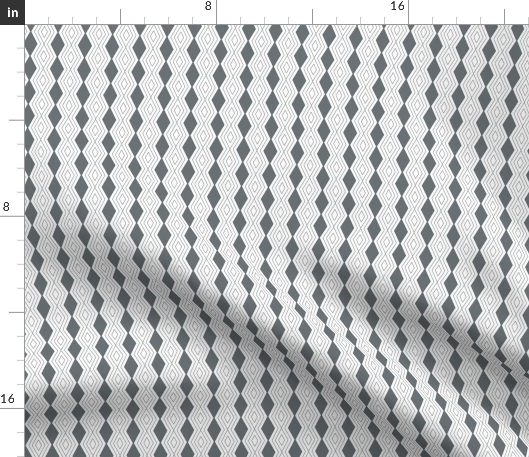 JP34 - Harlequin Pinstripe Diamond Chains in Blue-Grey on Palest Grey