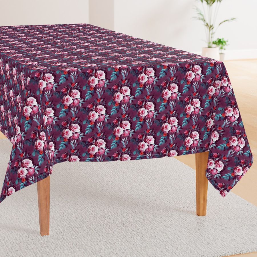 Small Retro Rose Chintz in Magenta and Plum