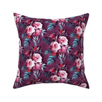 Small Retro Rose Chintz in Magenta and Plum