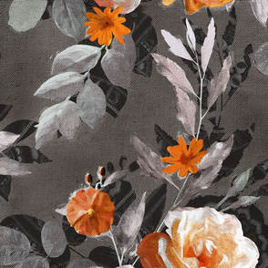 Over-sized Retro Rose Chintz in Orange and Grey