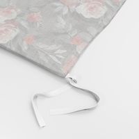 Small Retro Rose Chintz in Coral and Charcoal Grey