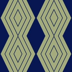 JP31 - Medium - Harlequin Pinstripe Diamond Chains in  Navy Blue on Pastel Olive Green