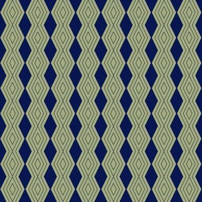 JP31 - Tiny - Harlequin Pinstripe Diamond Chains in  Navy Blue on Pastel Olive Green